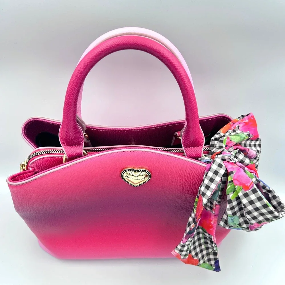 Betsey Johnson Ombre Pink Satchel Bag Women Faux Leather Medium Pink Barbiecore